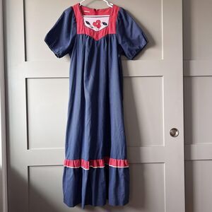 Vintage Prairie Maxi Muumuu Dress Womens Medium Floral Yoke Puff Sleeve Boho 70s